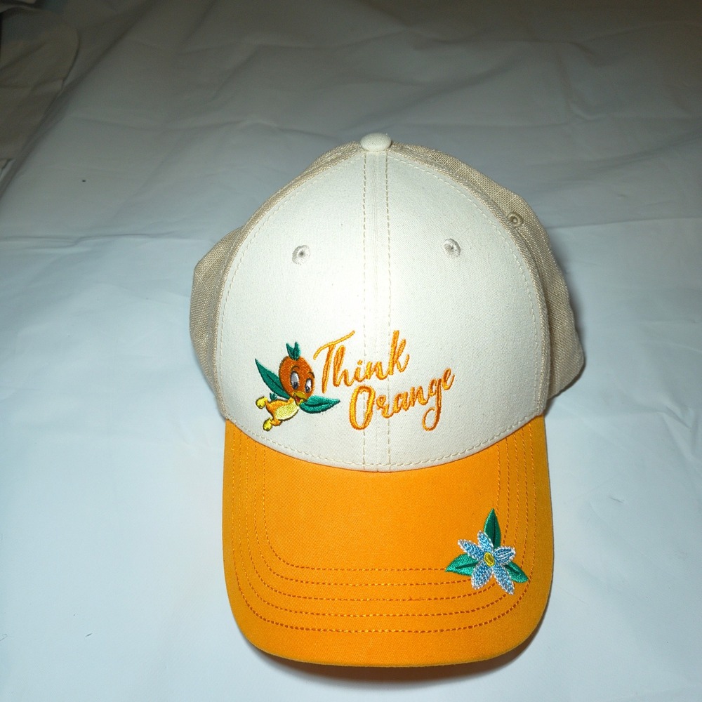 Disney Parks Orange Bird Think Orange Baseball Hat Tan Linen Mesh Adjustable Cap